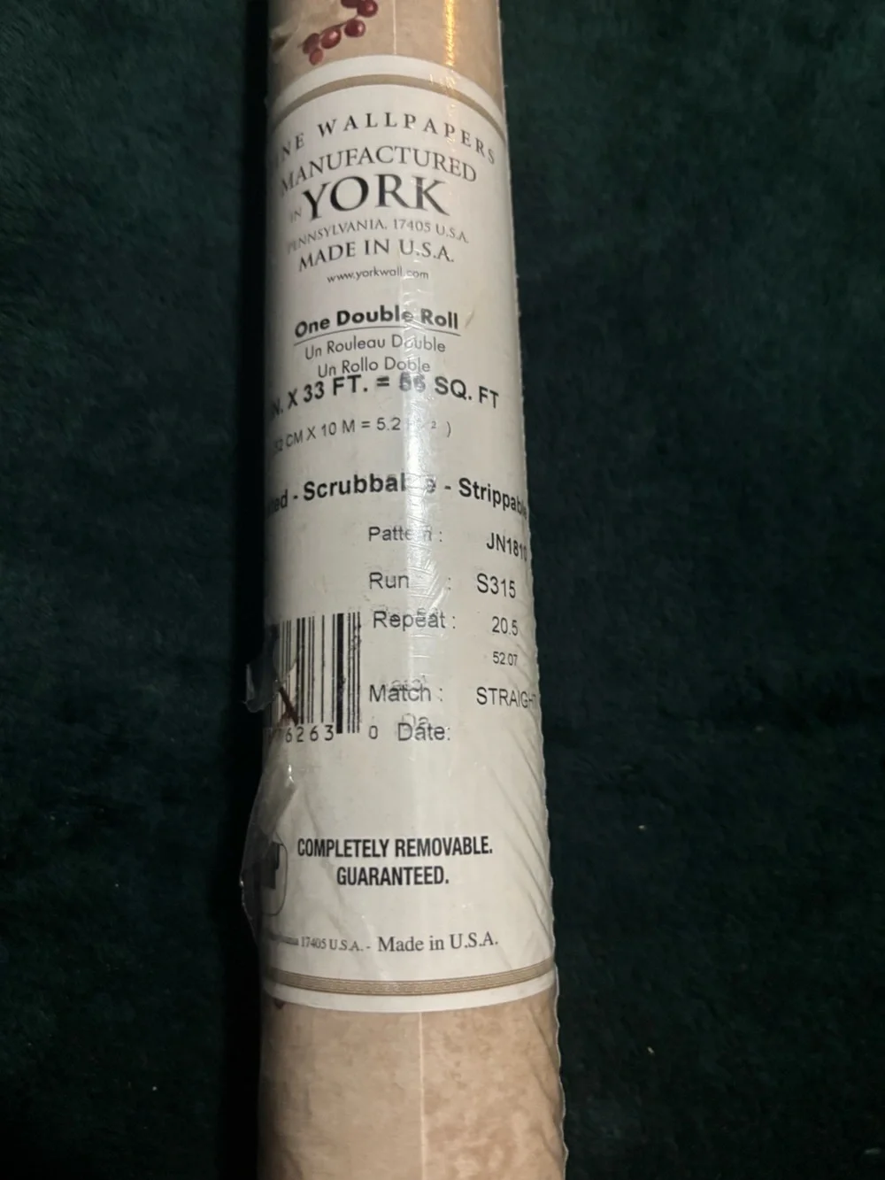 York Wallcovering Tan/Burgundy Strippable Prepasted Classic Wallpaper DoubleRoll